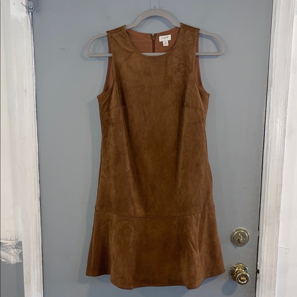 J. Crew Faux Suede Drop Waist Mini Dress Brown Sleeveless Western Size 0 - Picture 5 of 11